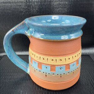 1993 Hand Made Pottery Large Coffee Mug Cup Artist Signed RedWare Mug Etched VTG